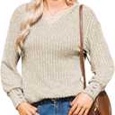 Sweaters for Women V Neck Knit Sweater Tops Dressy Casual Blouses 2025 Trendy Oversized Long Sleeve Shirts XL