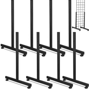 Fumete 4 Pairs Wire Grid Display Legs Gridwall T Base Rectangular Tube Leg Wire Wall Support Grid Panel Base Gridwall Accessories for 2 Feet Wall Display or Slatted Panels(Black), 24 x 16 Inches