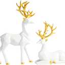 Christmas Reindeer Figurines, 2PCS White Deer Seated & Standing Elegant Craft Deer Animal Decoration Sculpture Ornaments for Living Room, TV Cabinet,Wine Cabinet Home Decoration