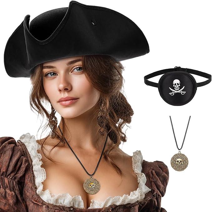 Ibeauti Pirate Hat for Women Men Colonial Tricorn Hat Halloween Pirate Costume Accessories