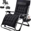 VEVOR Zero Gravity Chair, 33 inch Zero Gravity Recliner Lounge Chair for Indoor and Outdoor, Adjustable Anti Gravity Chair with Cushion, Headrest, Footrest, and Cupholder, 500 lbs, Black