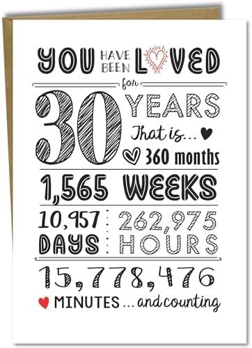 Katie Doodle 30th Birthday Card - Super Cute 30th Birthday Gifts for Her, 30th Birthday Decorations for Women Men, Dirty 30 Birthday Decorations for Her Him - Includes 30 Years Loved Card & Envelope 2pcs