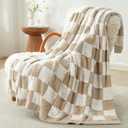 Snuggle Sac Fall Checkered Throw Blanket Faux Fur Microfiber Blankets for Couch,Cozy Soft Warm Blanket for Sofa Bedroom Living Room,Beige Checker,50x60 inches