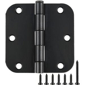 3 Pack Interior Matte Black Door Hinges Rounded 3.5 Inch x 3 1/2" Indoor Heavy Duty Metal Hardware Kits 3 " 5/8" Radius Office Flat Hinge for Bifold Doors Decorate Master Guest Bedroom Storage Room