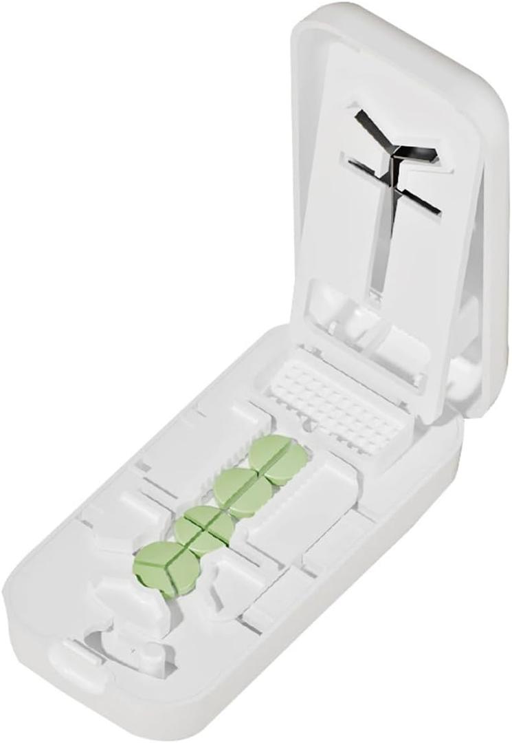 Pill Cutter 1/4 with Centering Device Safety Blades for Small and Large Tablets, 3 in 1 Version Works for Quarters, Thirds and Halves