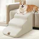 Mestuel Dog Stairs for Small Dogs, Pet Stairs Steps for Couch Sofa Bed, 3-Tiers Dog Stairs Ramp Ladder to Sofa Bed, Pet Stairs Steps for Old Injured Dogs Cats, Non Slip Bottom, Beige