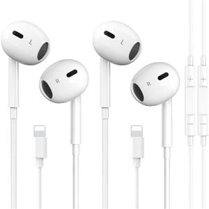 2 Packs- Wired Headphones for iPhone Earbuds Built-in Microphone & Volume Control Nosie Reduction Headsets Compatible with iPhone 14/13/12/11/XR/XS/X/8/7/SE/Pro/Pro Max/Support All iOS System (White)