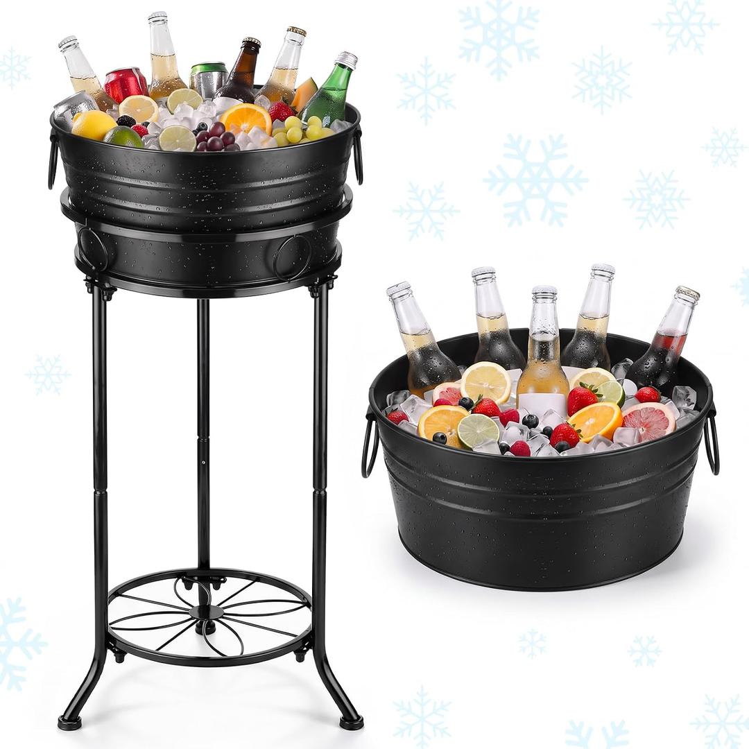 Fumete Black Beverage Tub with Stand Champagne Ice Bucket Stand, 1 Set (EXP 11/25/33)