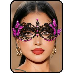 Tgirls Rhinestone Masquerade Mask for Women Butterfly Lace Mask Venetian Crystal Face Mask for Costume Masquerade Party