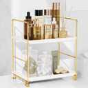 FSyueyun 2-Tier Bathroom Countertop Organizer, Tool-Less Installation Premium Plastics Makeup Shelf Organizer Perfume Skincare for Dresser Vanity Tray Organizers and Storage (Gold)