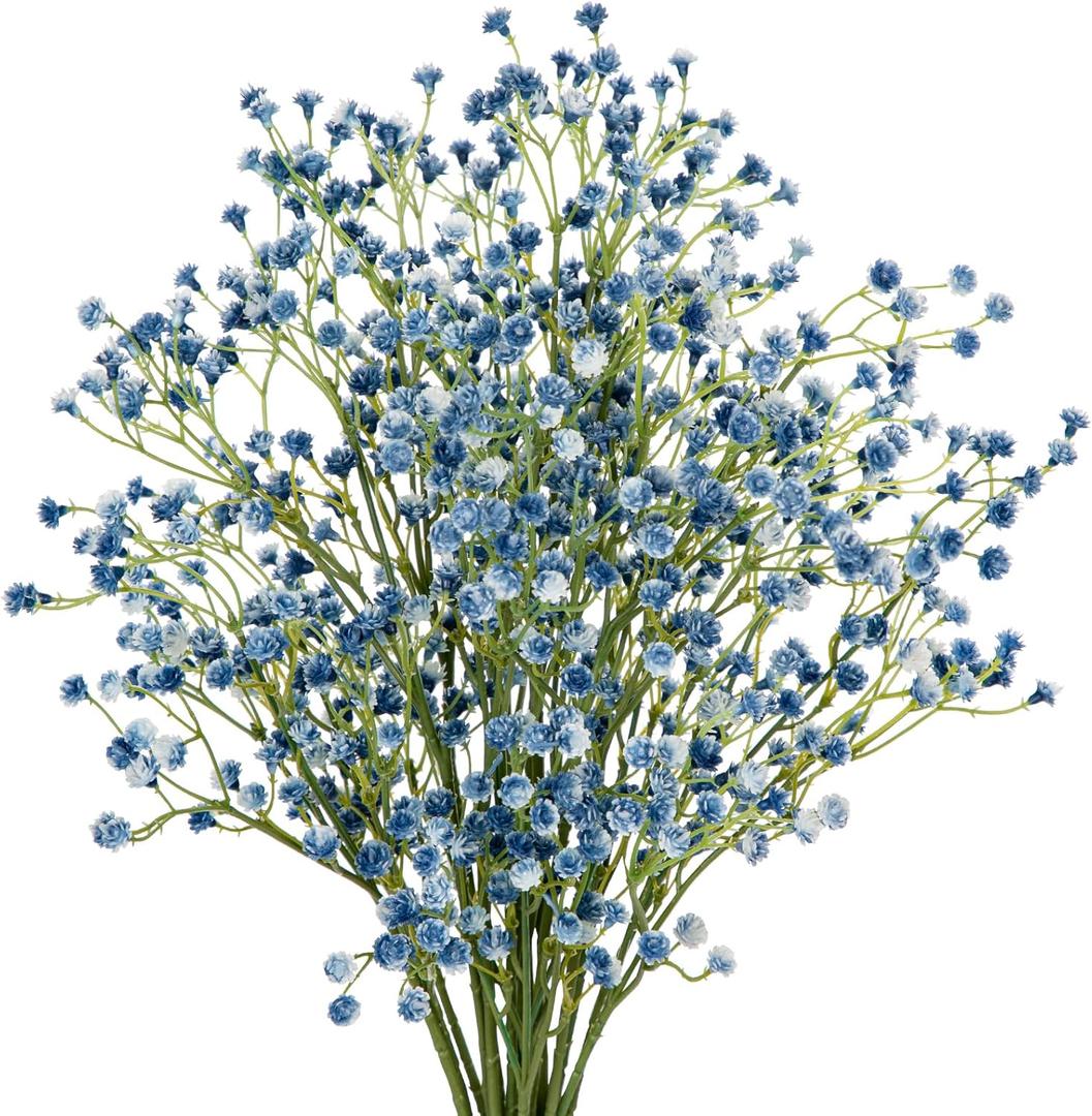 6 Pack Baby's Breath Artificial Flowers Bulk 3 Branches Faux Baby Breath Plastic Flowers Fake Gypsophila Flower Arrangement for Crafts Fake Flowers Bouquet for Wedding Home Decor Blue Baby Breath