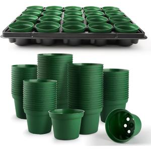 3 Inch Nursery Pots 100 Pcs with 5 Pcs 20 Cell Nursery Pot Trays, 5 Sets Seed Starting Kit for Seedlings, Propagation and Home Gardening, Sturdy Green Seeds Starter Pot Tray Germination Set