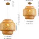 Bamboo Pendant Light - Boho Basket Chandelier Handmade Woven Pendant Light, Natural Wicker Rattan Hanging Chandelier for Kitchen Island Dining Room Living Room Porch