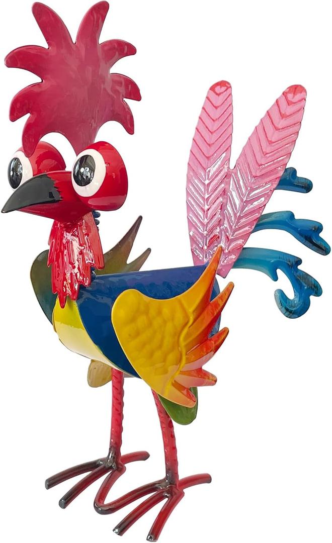 7.9" Garden Rooster Statues Sculpture, Metal Rooster Statues, Outdoor Animal Statue, Chicken Ornaments Yard Art for Backyard Patio Lawn Decorations (Blue)