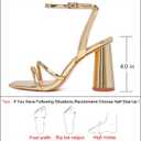 RIBONGZ Block Heels Prom Heeled Sandals for Women Chunky Square Open Toe Strappy High Heels Ankle Strap Wedding Bridal Shoes High Heel Sandals for Party Dress