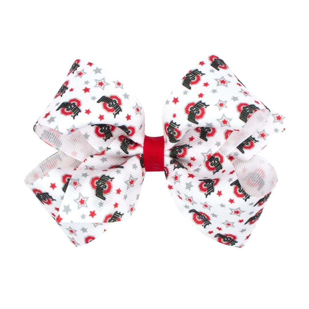 Divine Creations Girls' Collegiate Themed Game Day Logo Print Hair Bow by Wee Ones on a WeeStay Clip, Classic Grosgrain, Medium, Ohio State