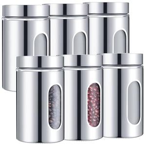 Mimorou 5 Pack Kitchen Canisters Set Airtight Coffee Sugar Tea Candy Storage Jars with Window Glass Stainless Steel Containers with Lids for Flour Cookies Spices Grains Kitchen Decorations(32 oz)