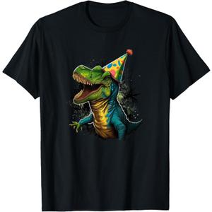 Adult Dinosaur Birthday Party T-Shirt (Small, Black)