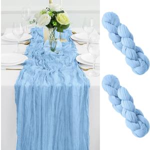 Pack of 2 Light Blue Table Runner 10FT Cheesecloth Table Runner 35x120Inch Long Boho Cheese Cloth Table Runners Rustic Gauze Table Runners for Party Wedding Bridal Shower Baby Shower Decorations