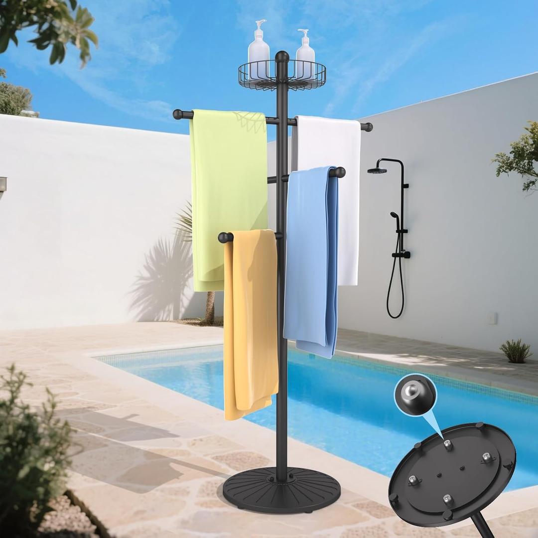 Weighted Pool Towel Rack Outdoor, Stainless Steel Removable Towel Tree