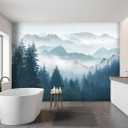 Foggy Forest Pine Scenery Fabric Wallpaper Living Room Bedroom Bathroom Mountain Large Wall Mural- 137"x96" not Peel and Stick
