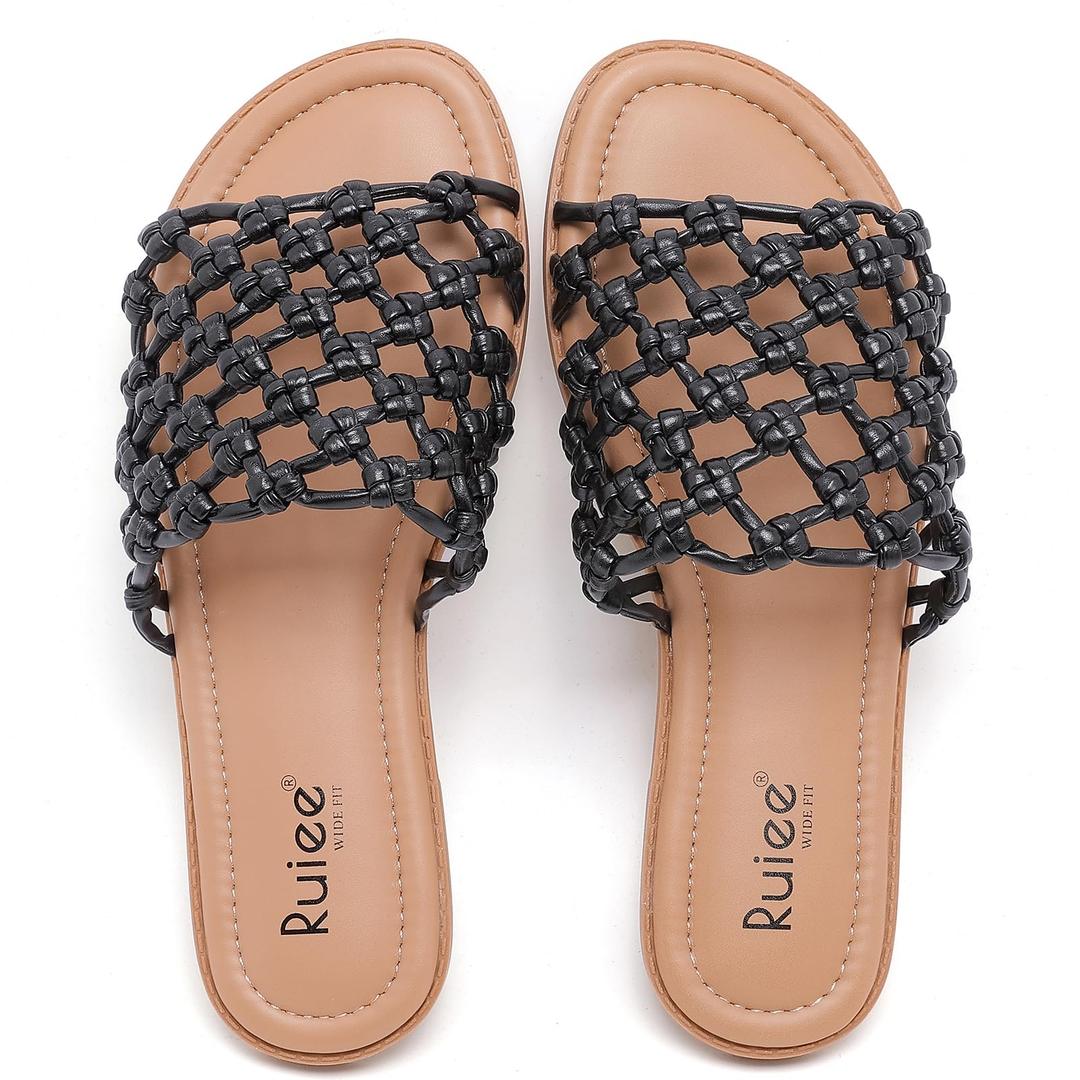 Ruiee Wide Width Flat Sandals for Women. 258008 BK 8