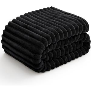 BEDELITE Fleece Throw Blanket for Couch - 300GSM Soft & Warm Fluffy Black Blanket, Decorative and Giftable Striped Blankets for Women, Men, 50"x60"