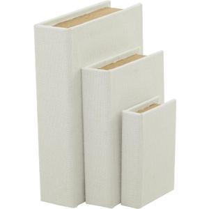 Deco 79 Linen Fabric Decorative Box Faux Storage Book Book Shaped Boxes, Set of 3 Decorative Keepsake Boxes 12", 9", 6"H, White