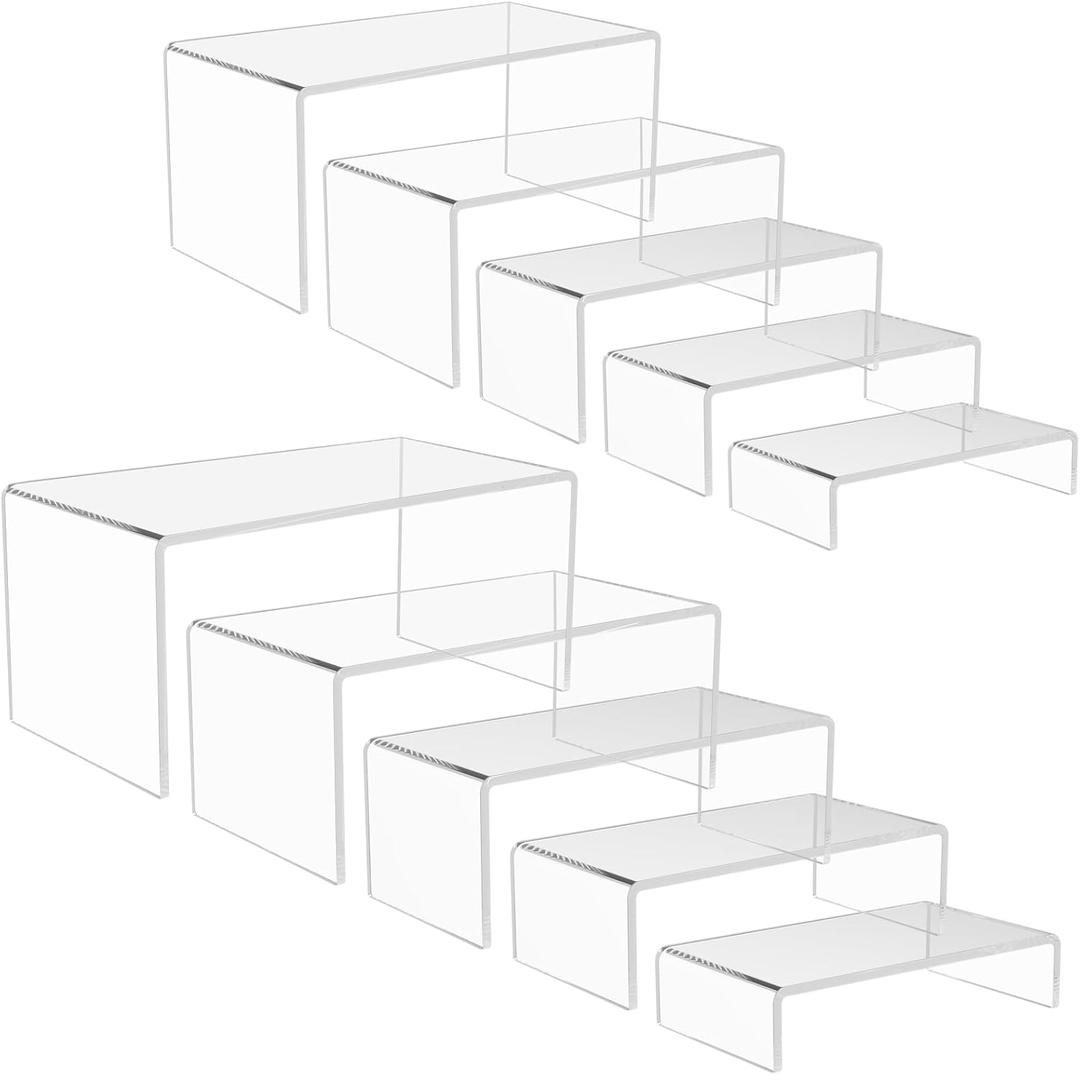 10 Pack acrylic display stand, Acrylic Display Risers, 5 Sizes Clear Product Stand, Jewelry Display Riser Shelf Showcase Fixtures For Collectibles Display, Toy Figure Display - 2 Sets (6.8" to 10")