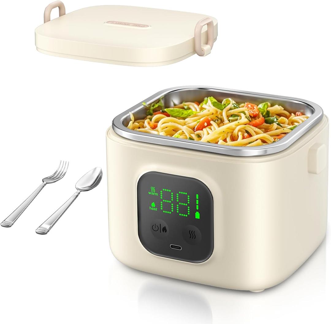 Cordless Electric Lunch Box for Adults & Kids - 14000mAh Battery Powered, Self Heating Food Warmer with Type-C Rechargeable, 27oz/800ml Portable Heated Lunch Box for Office, School, Camping