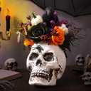 Daifunli Halloween Table Centerpieces Decorations Halloween Table Artificial Flowers Tabletop Decor for Home Kitchen Indoor Party(Skeleton Head Crow)