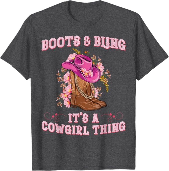 Boots and Bling its a Cowgirl Thing Rodeo Love Country Girls T-Shirt 3XL