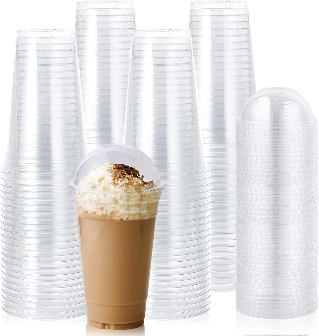 Lilymicky 90 Sets 20 oz Clear Plastic Cups with Dome Lids, 20 oz Disposable Plastic Drinking Parfait Cups for Ice Coffee, Smoothie, Frappuccino, Bubble Boba