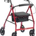 Drive Medical Aluminum Rollator Fold Up and Removable Back Support, Padded Seat with 7.5-Inch Casters, Red