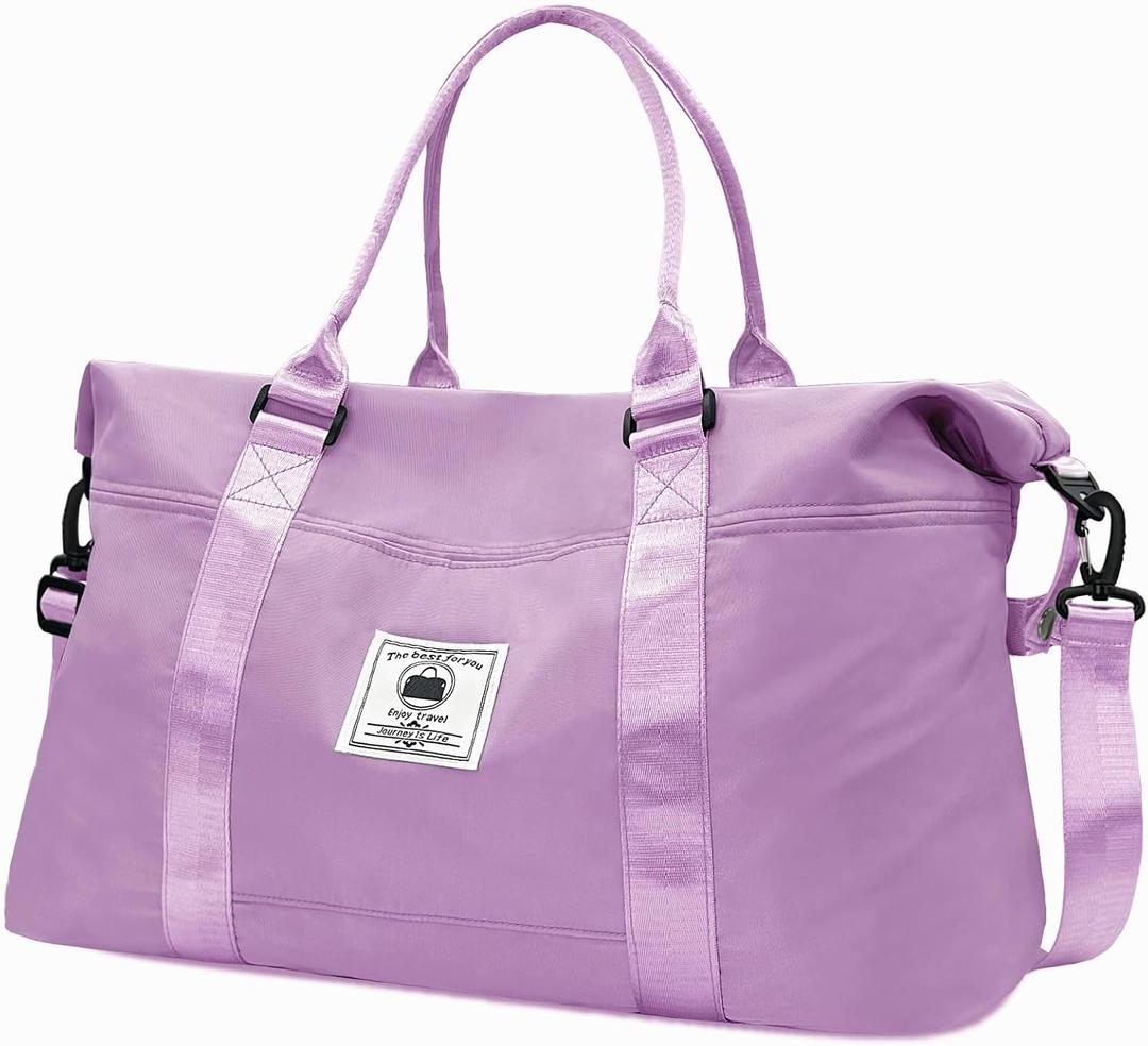 Travel Duffle Bag, Waterproof Sport Tote Gym Bag for Women Men, Overnight Weekender Carry On Bag with Wet Pocket (New Purple)