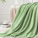 Fleece Throw Blanket for Couch – 3D Ribbed Jacquard Soft and Warm Decorative Fuzzy Blanket – Cozy, Fluffy, Plush Lightweight Sage Green Throw Blankets for Bed, Sofa, 50x60 inches