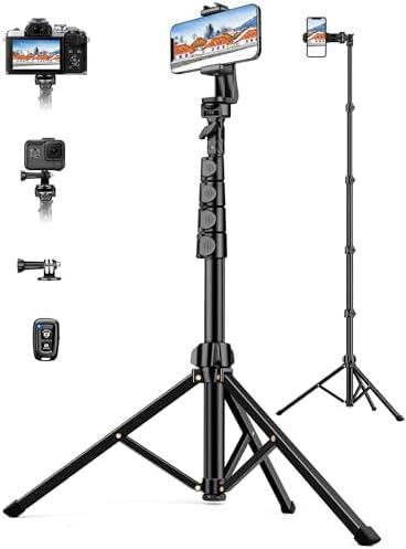 Phone Tripod, 71" Portable Cellphone Tripod Stand with Remote & Phone Holder, Camera Stand for iPhone, Compatible with Camera iPhone/Android Smartphone/Gopro