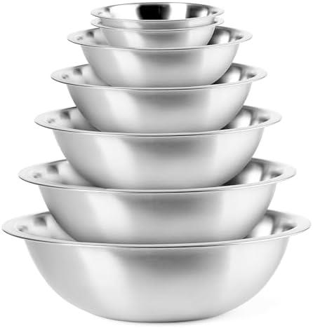 EHOMEA2Z Mixing Bowls Metal Stainless Steel,Kitchen Nesting Bowls for Space Saving Storage Gadgets, Baking, Cooking, Breader Bowl, Polished Mirror (7,2x0.75,1.5,3,4,5,8 QT)