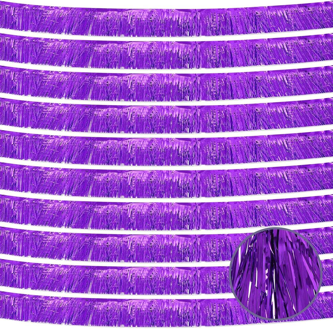 10 Pack 10 Feet Purple Fringe Garland Foil Fringe Garland Metallic Tinsel Streamers Fringe Backdrop Banner for Parade Floats Birthday Party Decorations Halloween Christmas Decoration (Purple)