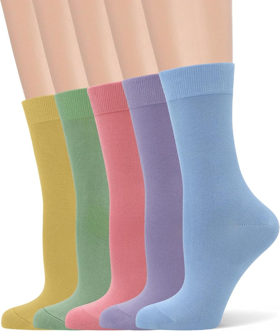 Women's Soft Thin Viscose Bamboo Crew Socks, Fit Stretchy Casual, Business, Dress Calf Sock 5 Pairs (Large)