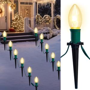 Joiedomi Christmas C9 Pathway Lights Outdoor Decorations 24 Packs, 30.75ft Xmas Warm White Pathway Marker String Lights for Holiday Waterproof Outside Yard Garden, Party, Walkway Decor