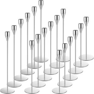 Set of 18 Tall Candlestick Holders Thin Metal Taper Candle Holders for Table Centerpiece Modern Decorative Pillar Candle Sticks Stand for Home Wedding Christmas Decoration(Silver)