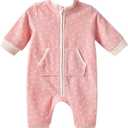 Baby Velvet Footless Romper with Zipper, Warm Long Sleeved Jumpsuit for 0–12 Months Infants (Pink)