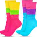 JenPen 2 Pairs 80s 90s Neon Slouch Socks for Women Valentine Galentine's Day Soft Scrunch Socks Gift Extra Long, One Size, Rose Red, Purple, Blue, Fluorescent Green/Yellow Size One Size