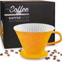 Creano Porcelain Coffee Dripper Saffron Yellow - Ceramic Cone Brewer - Pour Over Coffee Maker for Filter Bags Size 4 - Easy Manual Brew for pure taste - also for Camping, Hiking (Standard)