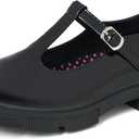 2 x JABASIC Girls School Uniform Dress Shoes T-Strap Mary Jane Flats (Black)