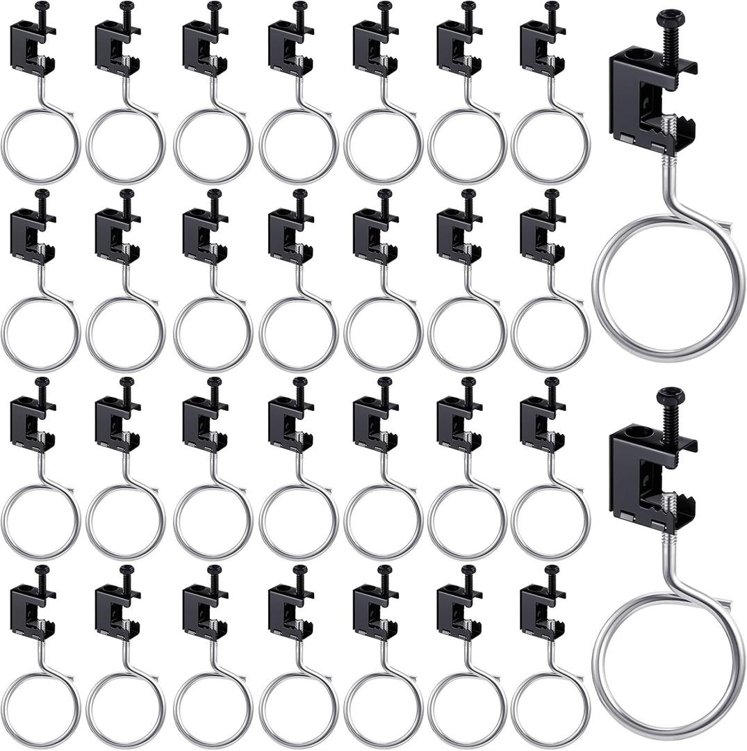 Tandefio 50 Set 1/4" x 20 Spring Steel Beam Clamps Metal Beam Hangers Bolt on Clamp with Metal Machine Threaded Bridle Rings for Pipe Cable Woodworking Tool (Black,2 Inch Bridle Rings)