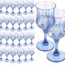 24 PCS Plastic Glasses,Reusable Plastic Drinking Glasses,Vintage Style Glasses Drinking Set for Wedding,Grand Event Party Supplies (Blue)