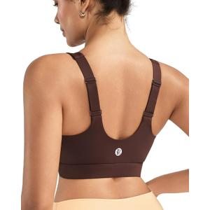 RUNNING GIRL Adjustable Straps High Impact Sports Bra for Women,High Support Workout Sports Bras with Sewn in Pads (Brown, L)