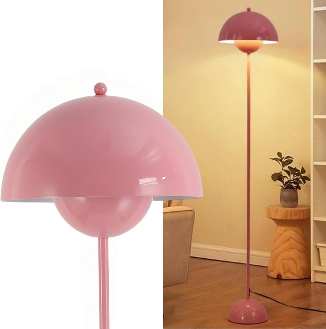 COSYLUX Modern Floor Lamp for Living Room, Industrial Tall Standing Lamp for Bedroom, Metal Shade Reflecting Light Reading Floor Lamp for Office, Nursery Room, Corner(Light Pink)